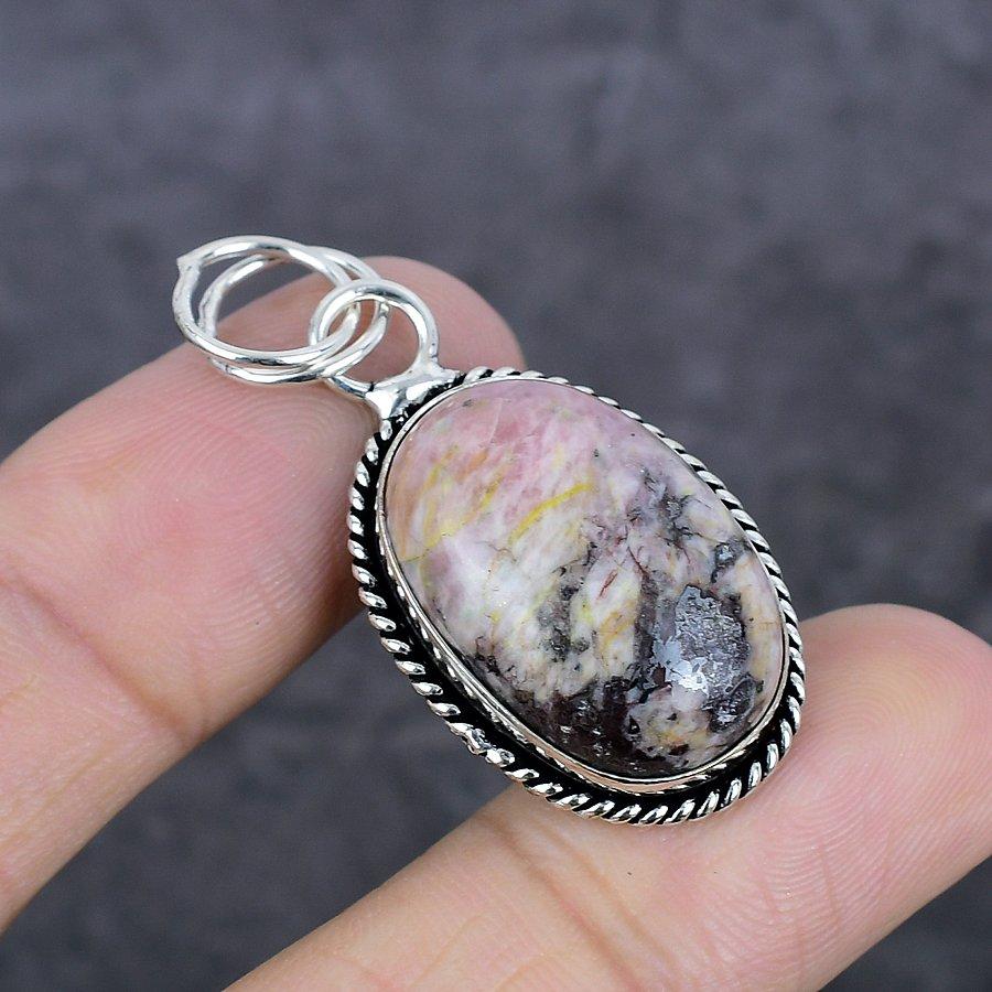 Silver Leaf Jasper Gemstone 925 Sterling Silver Jewelry Pendant 1.77" o3m11