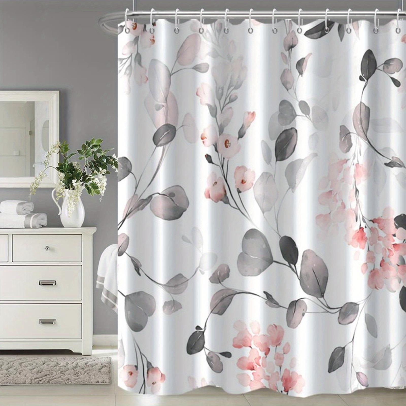 

Pinkish-Grey Watercolor Floral Shower Curtain, Polyester Fabric, Machine Washable, With Hooks, Suitable For Bathroom Dcor. W60H190(CM)-1 Pcs