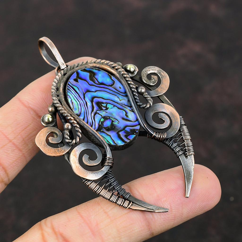 Abalone Shell Pendant Copper Wire Wrapped Pendant Gemstone Pendant Abalone Shell Jewelry Handmade Pendant Gift For Him Unique Copper Jewelry