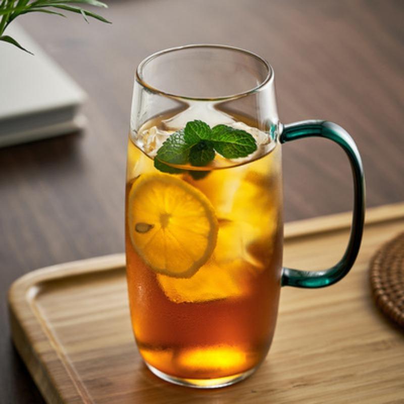 

Transparent Glass Green Camellia Tea Cup Color Handle High Borosilicate Glass Drink Drinking Cup Household Simple Single Layer Cup 301-400ml