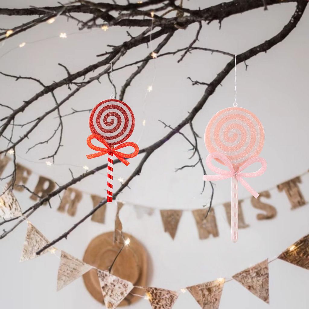 Christmas Decoration Supplies, Red Lollipop Pendant, Bow Simulation Candy, Children's Gift, Colored Candy