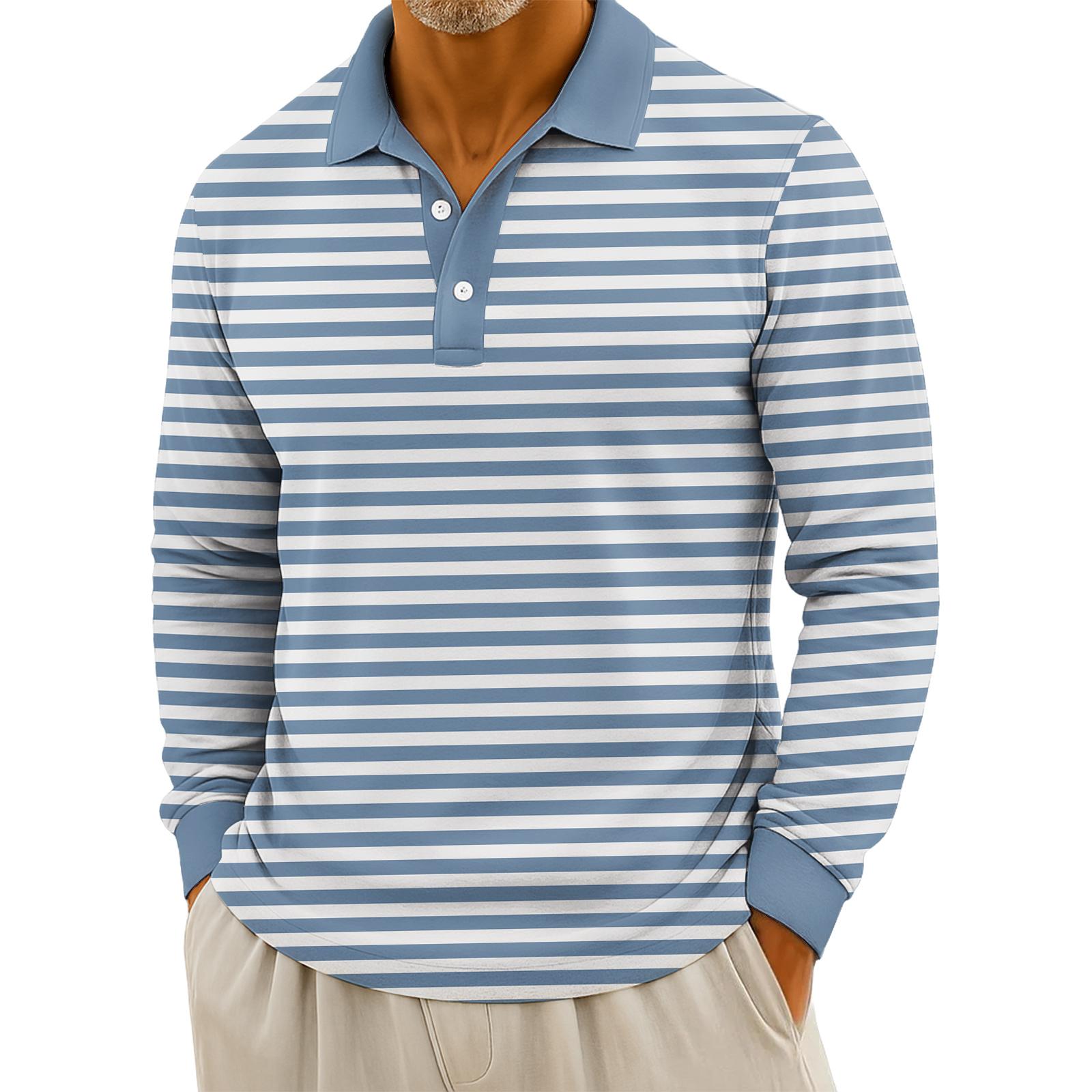 

Мужские повседневные топы с длинными рукавами на пуговицах с полосатым принтом L