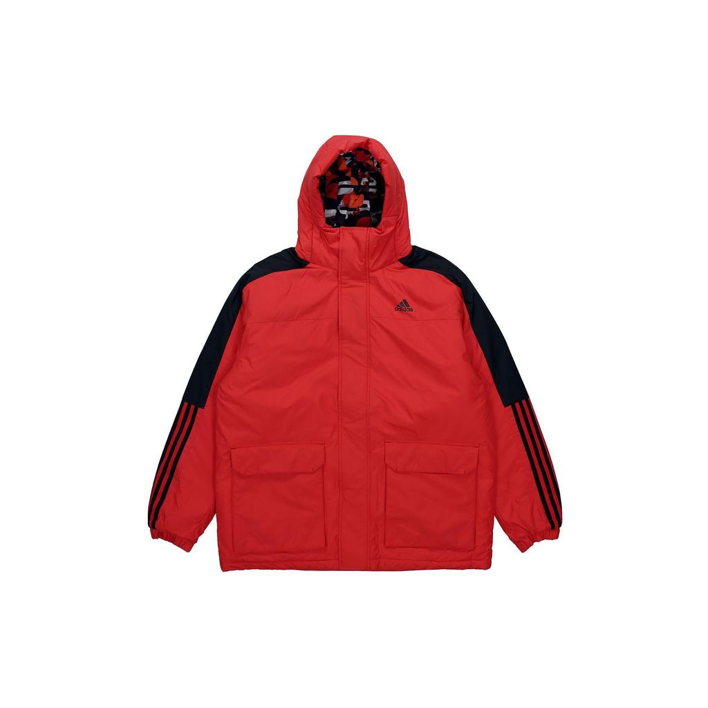 adidas New Year Color Block Spliced Warm Hooded Cotton Jacket Men Jackets Red GN7382