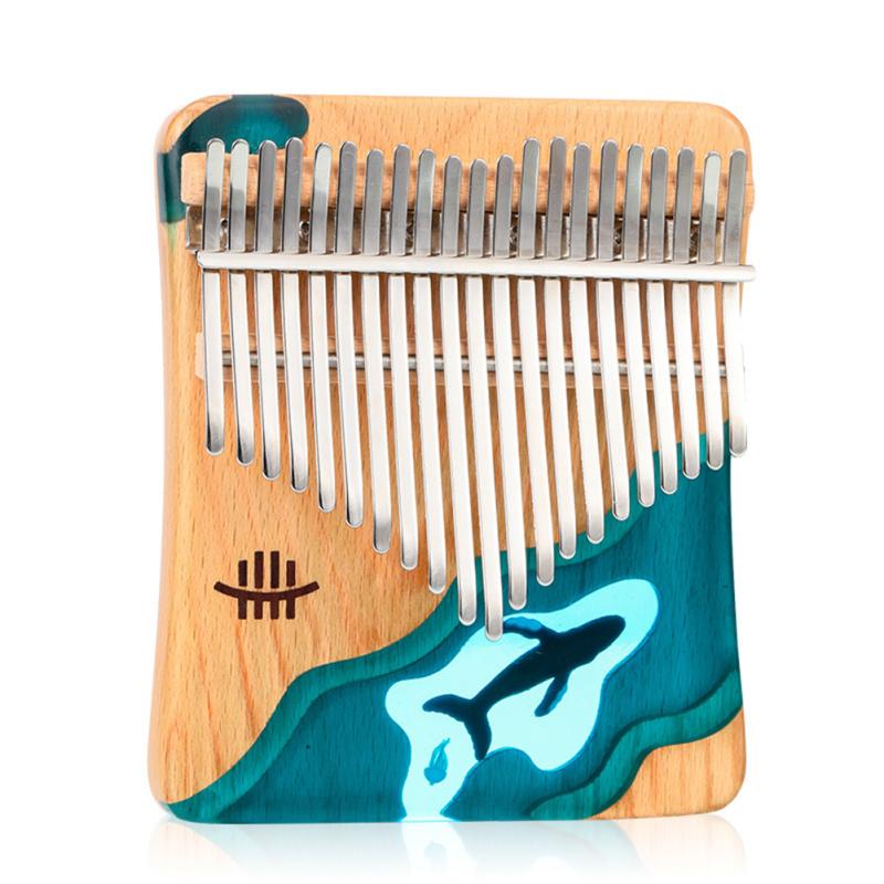 1 Set Beech Wood+resin 21 Keys Thumb Piano Blue Whale Thumb  Piano Plate Type Kalimba With Bracket