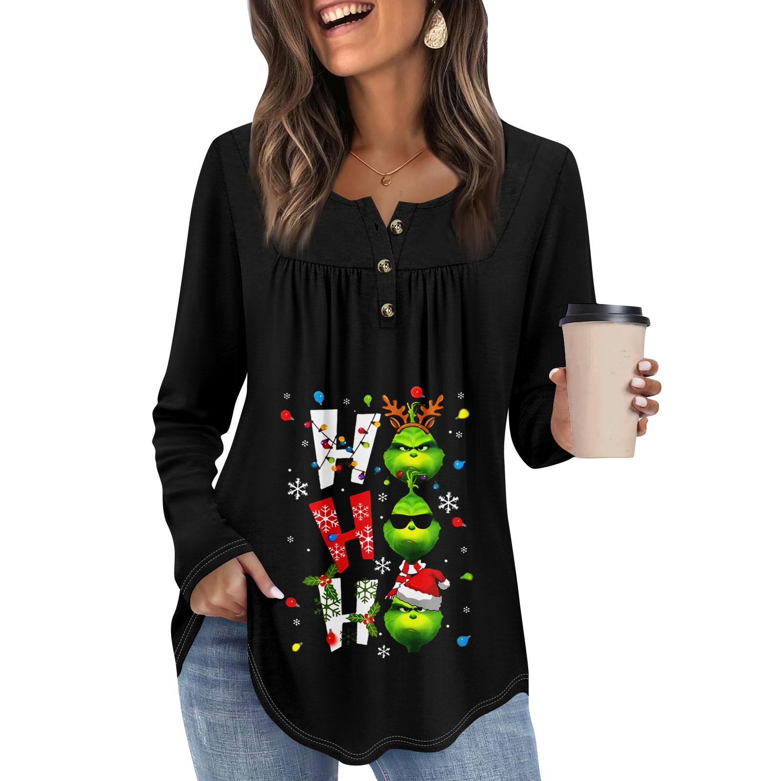 

Женская туника с длинным рукавом, свободные топы, повседневные топы оверсайз, плиссированная туника, застегивающаяся на пуговицы, повседневные женские топы с принтом S