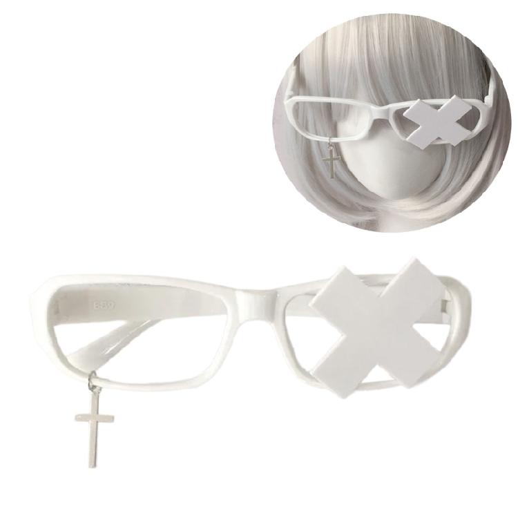 Anime Cosplay Costume Subcultures Crucifix Glasses Frame Funny Novelty Eyewear Gothic Crosses Glasses Frame White