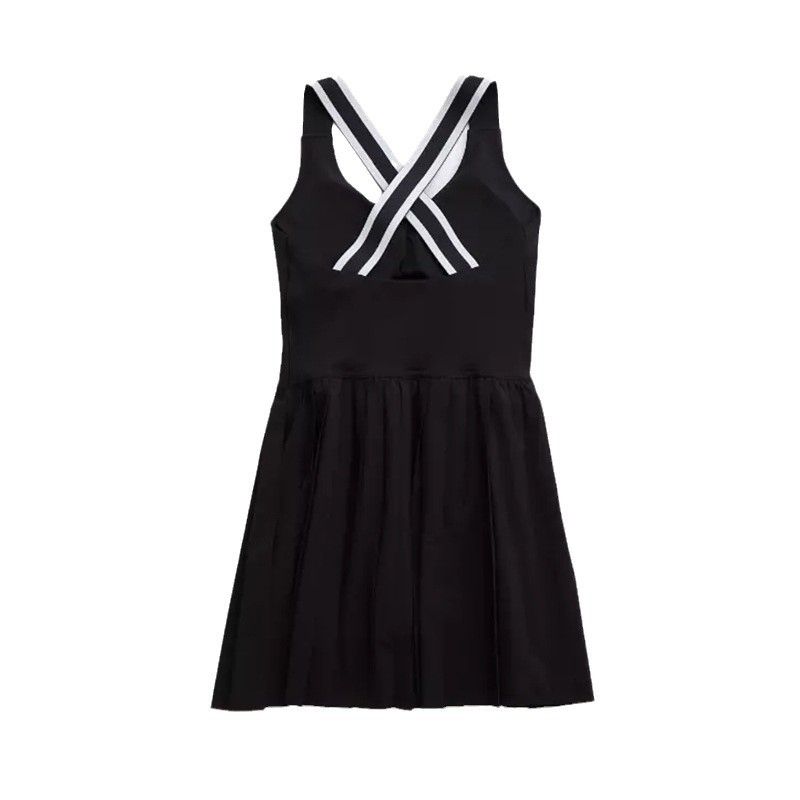 European and American Color Matching Cross Beauty Back Tennis Skirt Quick-Drying Pleated Exercise Skirt Exposure-Proof Belt Chest Pad Dress Female