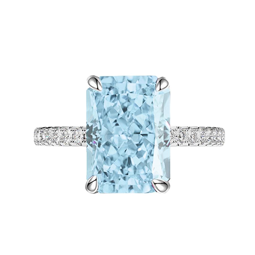 S925 Silver Rectangular Light Ice Blue Zircon High-carbon Diamond Good Quality Ice Cut Rings for Women Fine Jewelry