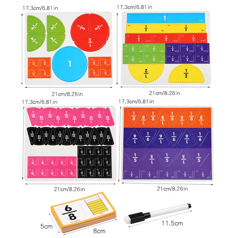 Montessori Fraction Learning Math Toy Arithmetic Teaching Aids Paper Card Early Educational Toys for Children Christmas Gifts