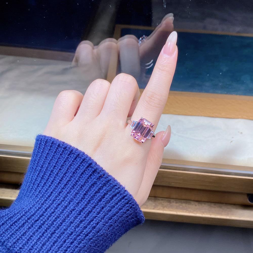 Emerald Cut Pink Zircon Diamond 925 Silver Ring for Women