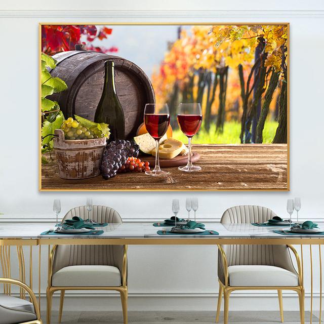 Martwa natura malarstwo wino winogron obraz olejny masło chleb plakat kubek czerwonego wina nowoczesna sztuka ścienna