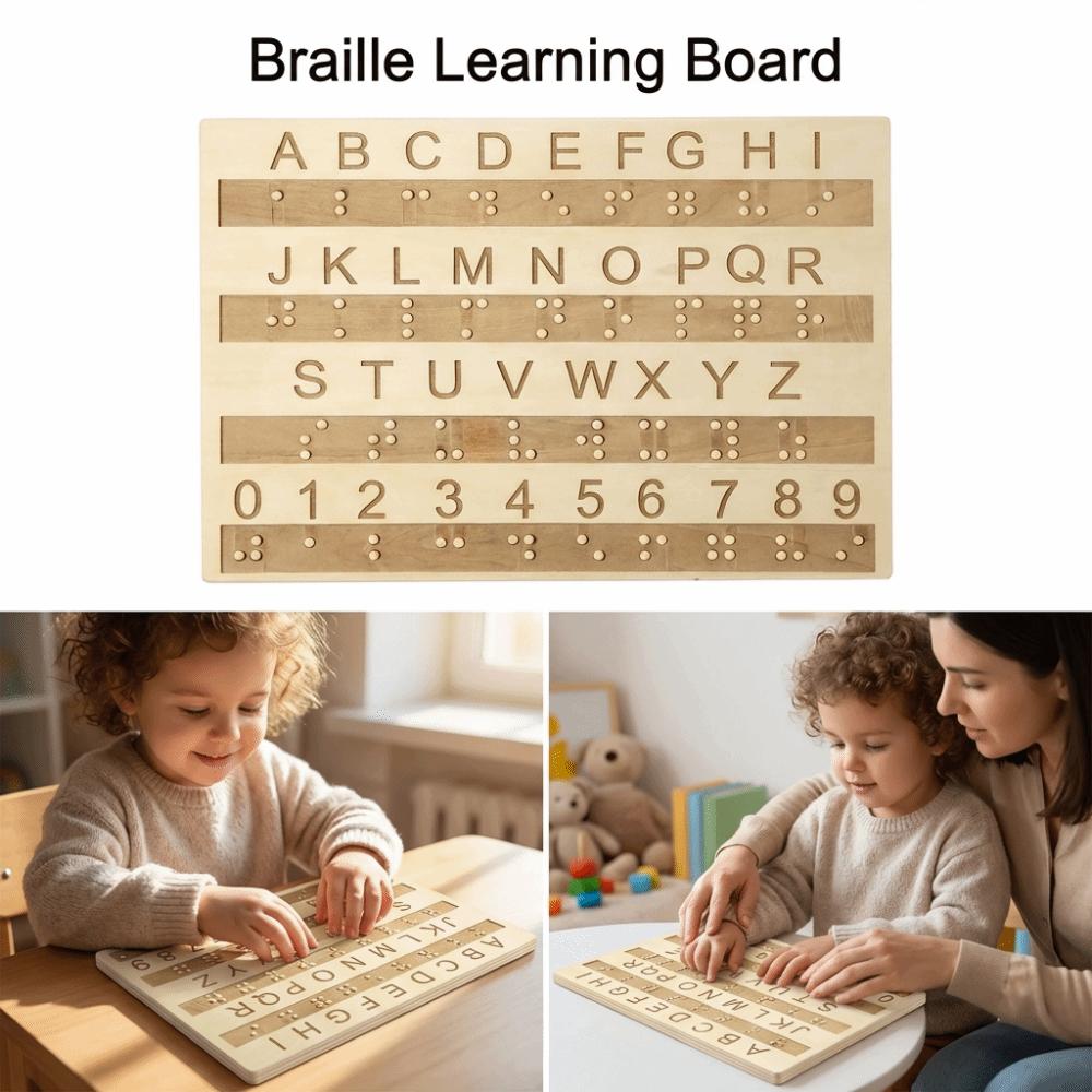 Efficient Braille Alphabet Board Wooden Tactile Letter Number Panel  Blind Children Learning