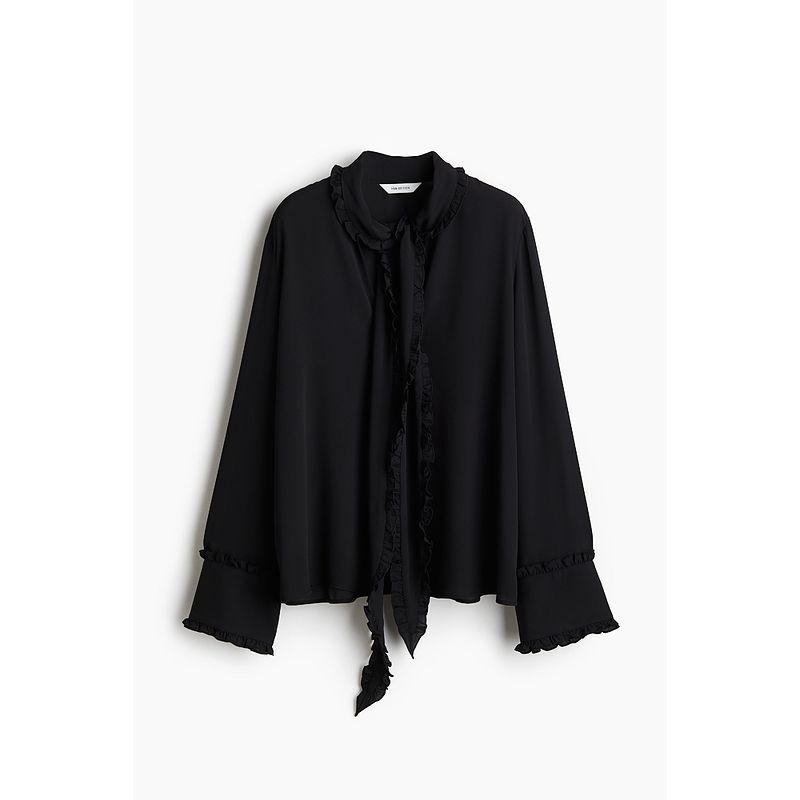 

[Ultimately Perfect Series] HM Women s Shirt Autumn Neckline Shoelace Frill Tops 1273152 Black 155/80