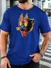Unisex Flaming Panther Head Animal Graphic Cotton Short Sleeve Tee Crew Neck Soft Male Summer Casual Breathable Street Wear Top
