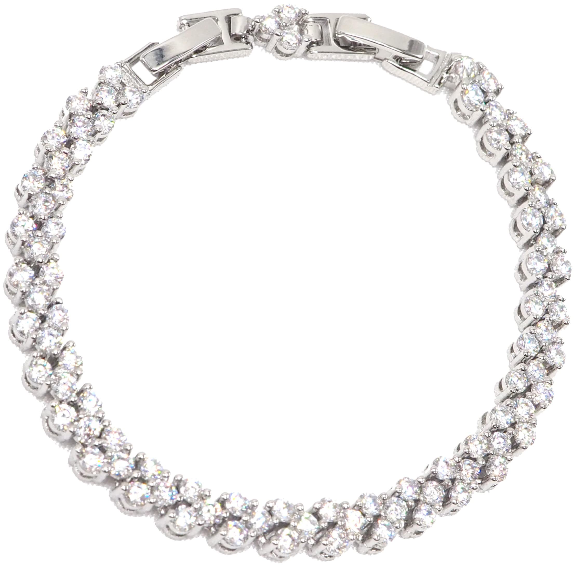 

Gorgeous Tennis Bracelet 5A Cubic Zirconia Elegant CZ Diamond Bangle with Adjuster Matching Pair Bracelet [MischeleVianc] (Platinum Finish)