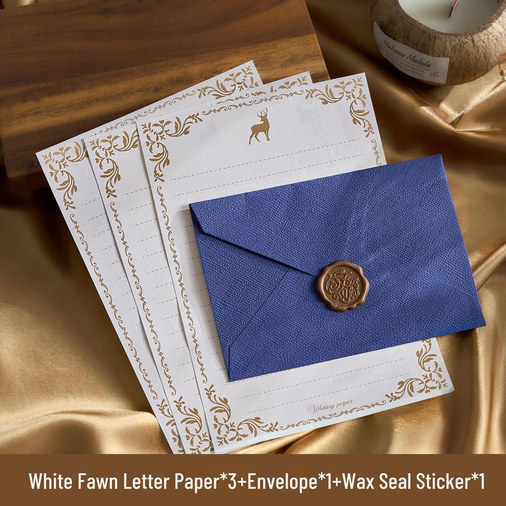 Chinese Retro Style Woven Pattern Envelope & Letter Set with Kraft Paper & Sealing Wax