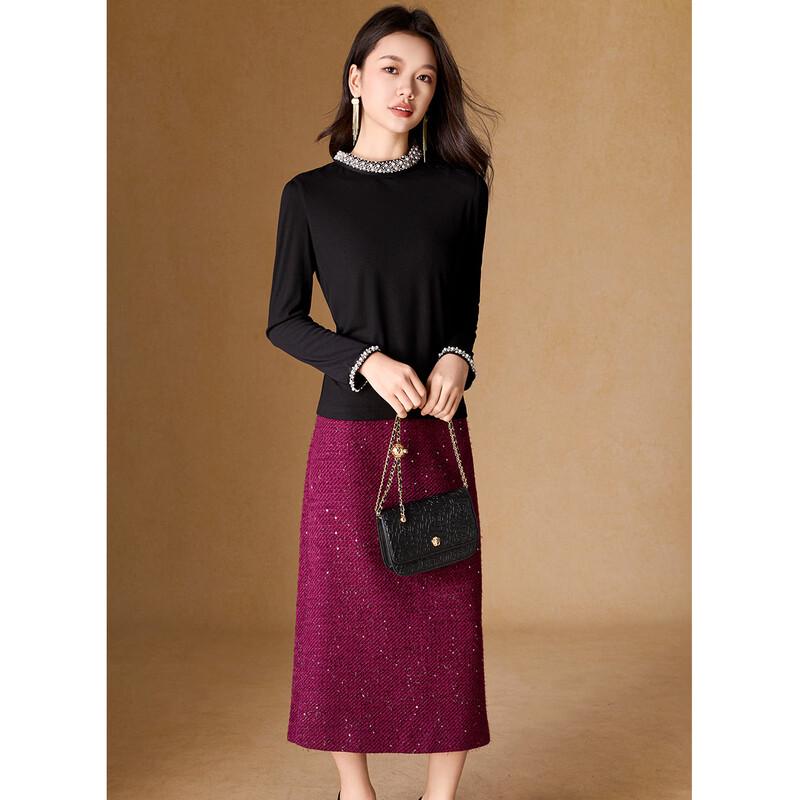 Women's Beaded Mid-High Neck Long Sleeve Top