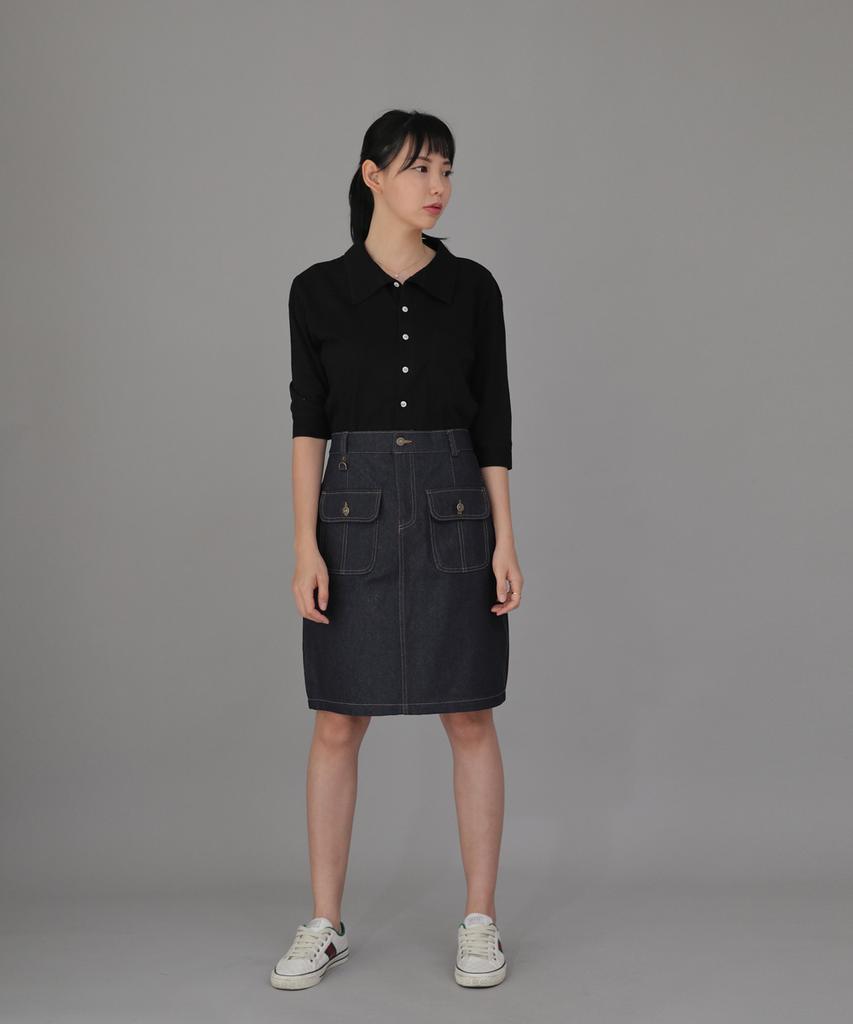 Seinteukeulu Fb Cover Pocket Elastic Skirt Fcm-1307 Indigo Denim Brs