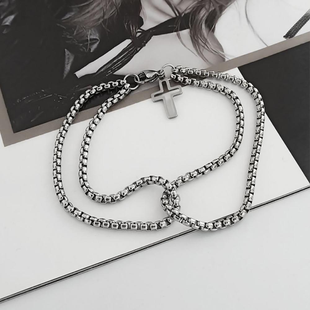 Hollow Out Cross Pendant With Double-Layer Cross Chain, Men'S Double-Layer Personalized Bracelet