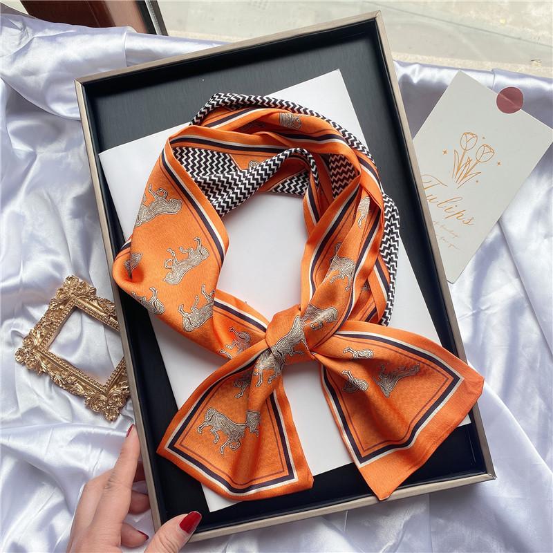 New Small Long Silk Scarf Women Tie Bag Headband Horse Printing Hairband Scarves Korean Style Neckerchief Ribbon Luxury Brand