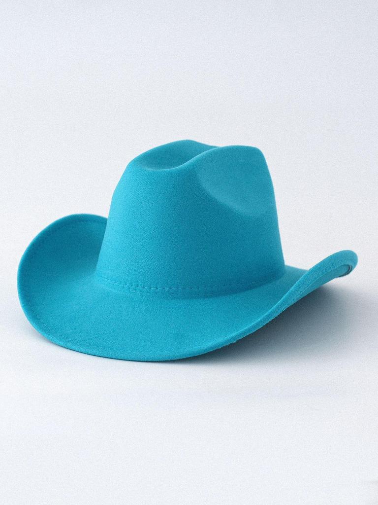 Unisex Plain Felt Western Cowboy Hat, European-American Style, Wide Brim, Curved Top Hat