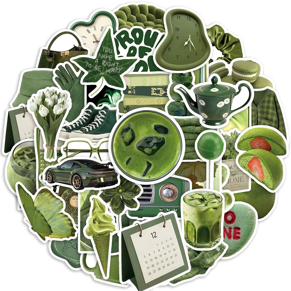 10/30/50pcs Korean Style Olive Green Aesthetic Stickers Ins Style Art Sticker DIY Luggage Laptop Phone Kawaii Decals Decoration