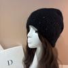 Women Winter Knit Beanie Hat Hand Sewn Pearl Rhinestone Shimmer Soft High Stretch Warm Full Head Cover Hair Loss Concealer Knitted Cap Korean Style