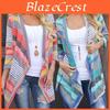 Elegant Asymmetrical Striped Cardigan With Three Quarter Sleeves For Autumn Fashion