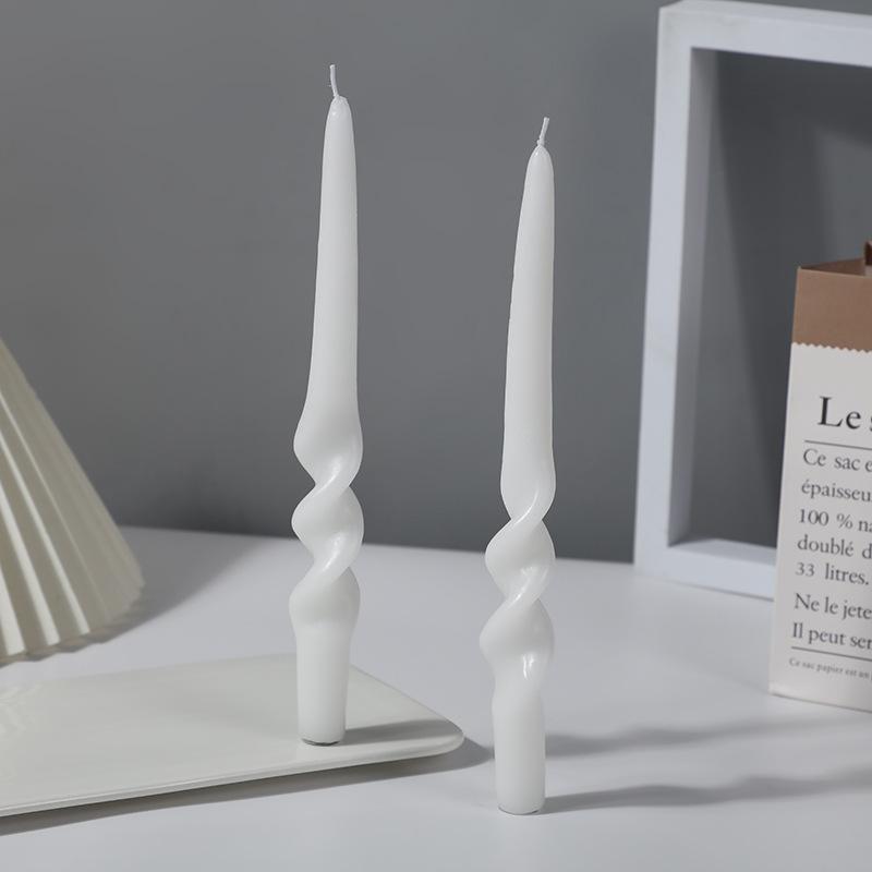 Handmade Spiral Twisted Long Stick Candle Two-Tone Gradient Macaron Paraffin Smokeless Taper Candle Minimalist European Tabletop  Decoration