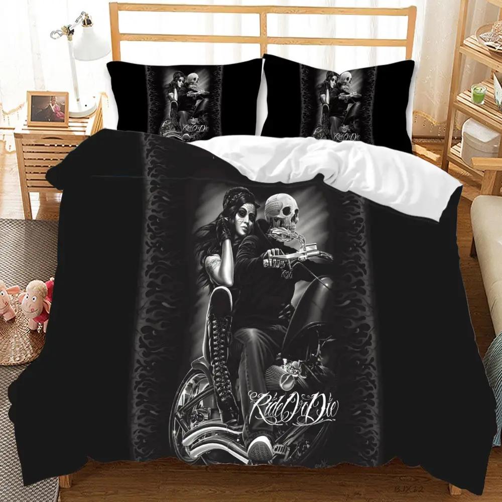 Skull Duvet Cover Set 3D Beauty Skull Gothic Pattern Couple for Lovers Bedding Set Double Queen King Size Polyester Qulit Cover
