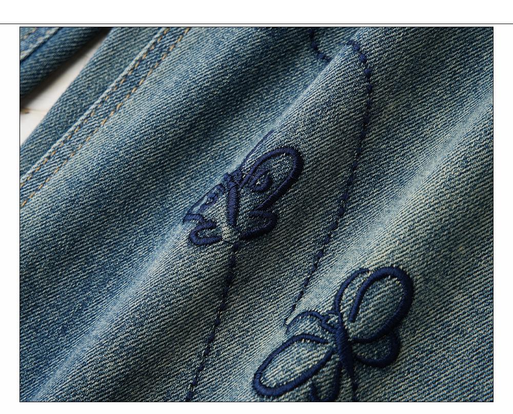 Jeansi Retro Albastru Damă cu Talie Înaltă și Picior Larg - Brodați, Croială Largă, Primăvară/Toamnă 2025