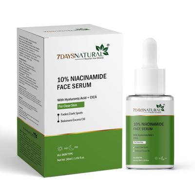 7DAYSNATURAL 10% Niacinamid Gesichtsserum mit Hamamelis - Ölkontrolle & Akne-Pflege-Serum für fettige Haut | Reduziert dunkle Flecken, Pigmentierung & Poren |