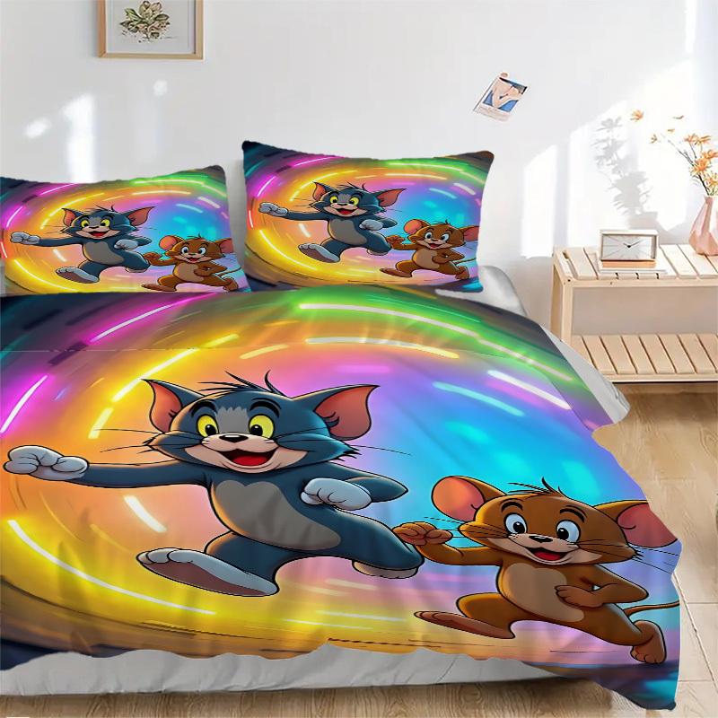 

3pcs Tom, Jerry Duvet Cover Set, 1 Duvet Cover + 2 Pillowcases (No Insert), Cozy Bedding, Bedroom Set, Easy Care, Durable yy251103091 135x200cm