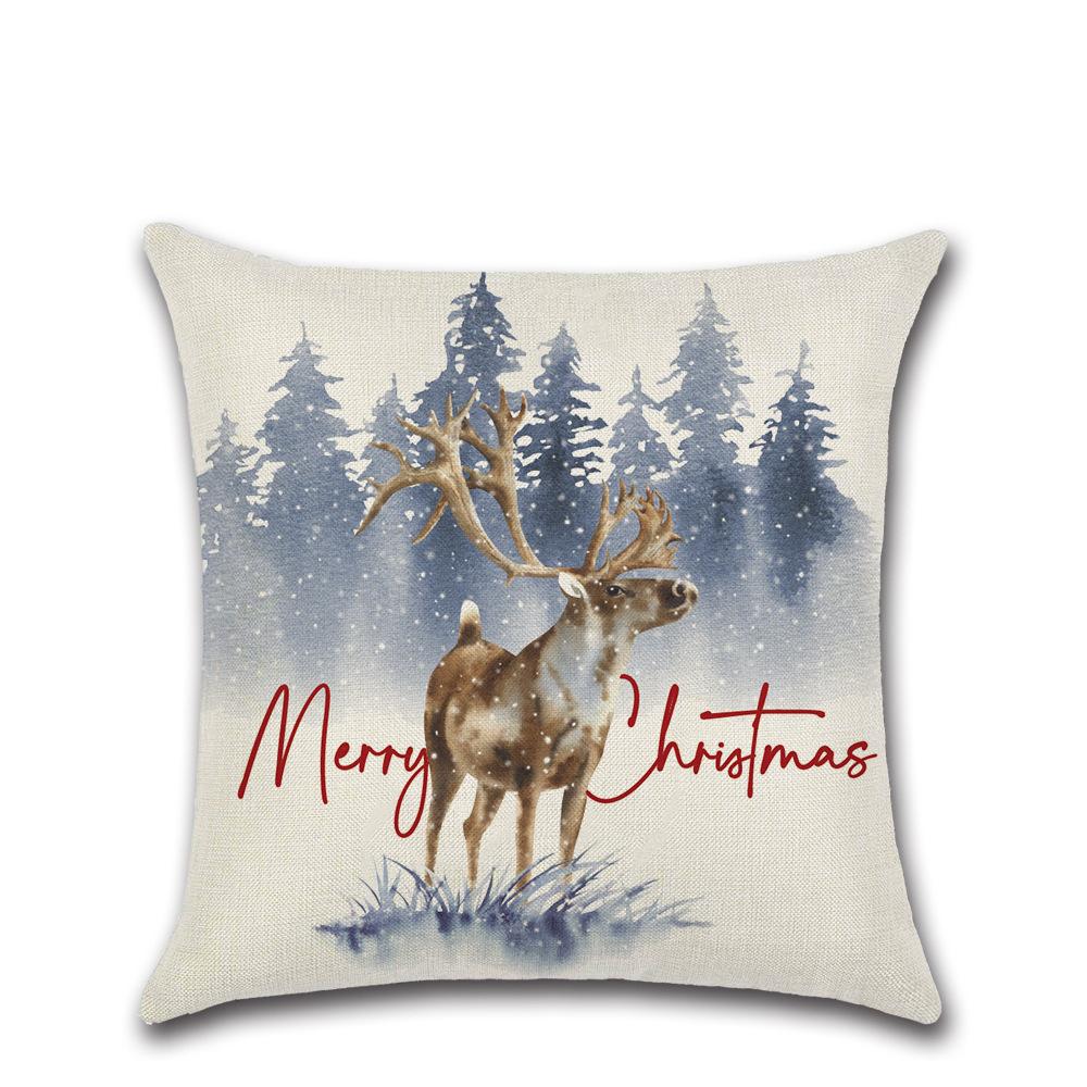 New Christmas Printed Linen Cushion Cover Elk Santa Claus Home Sofa Decorative Cushion Cover