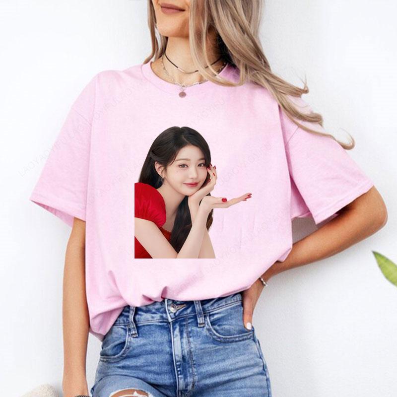 Korea Famous Star Jang Wonyoung Portrait Fans Shirt Trendy Casual Popular Fashion Pure Cotton Short Sleeve Camisa Y2k Clothes