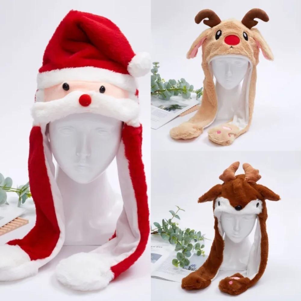 Cartoon Santa Reindeer Party Headdress Jumping Up Ears Ear Moving Hat Cute Plush Hats Aldult