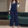 ZANZEA Women Stripe Splice Long Sleeve Blouse And Long Pants Casual Two Piece Suit Sets