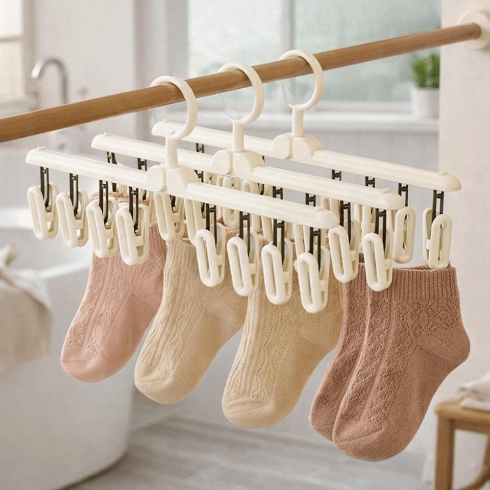 3 Pieces Windproof Underwear Sock Clips Detachable Rotatable Sock Drying Rack with 8 Clips Space Saving Wardrobe Organizer