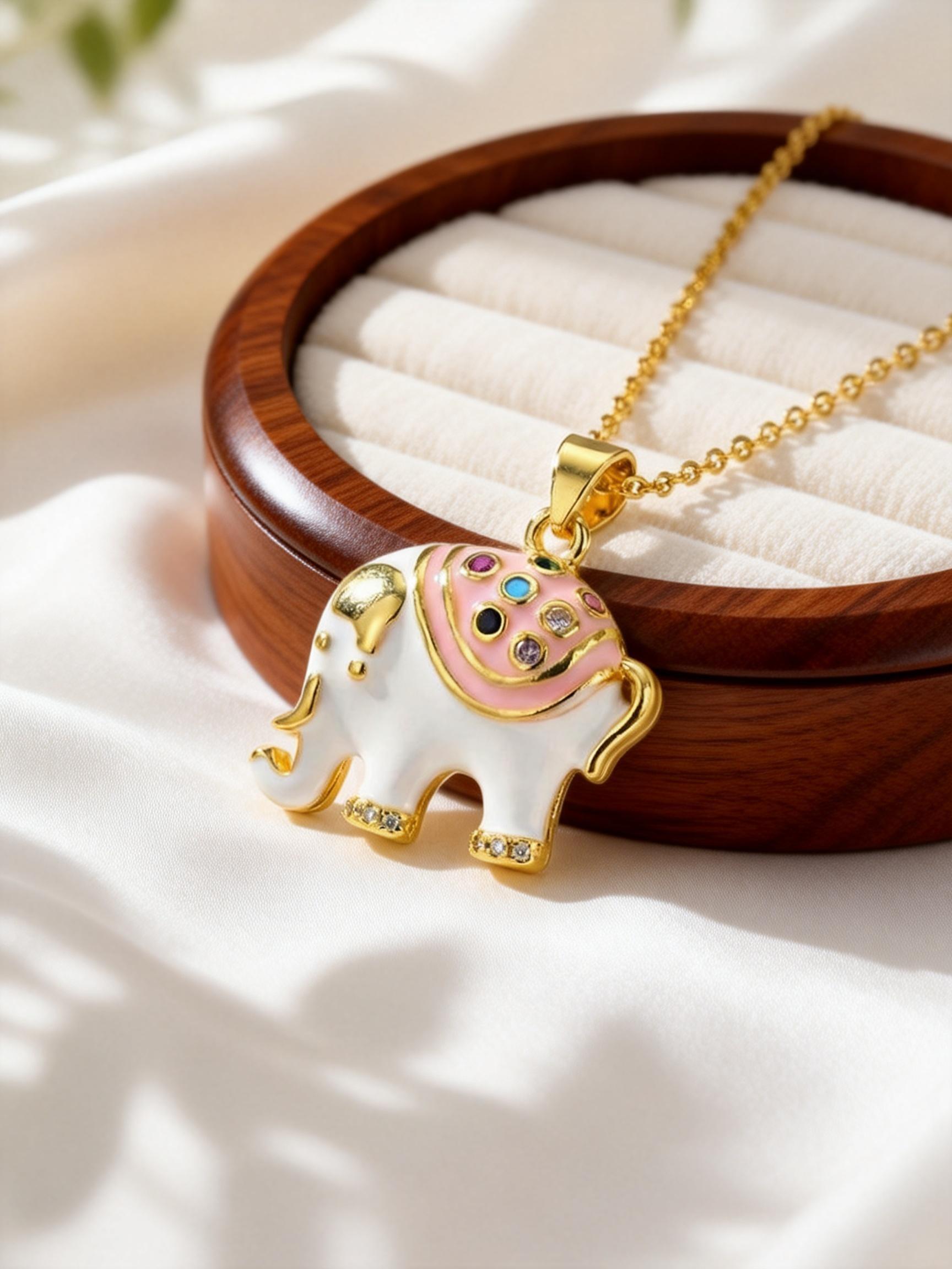 Cute Talisman Elephant Pendant Necklace for Women Girls Zircon O-Chain Necklaces Lucky Charms Elephant Accessories Gifts