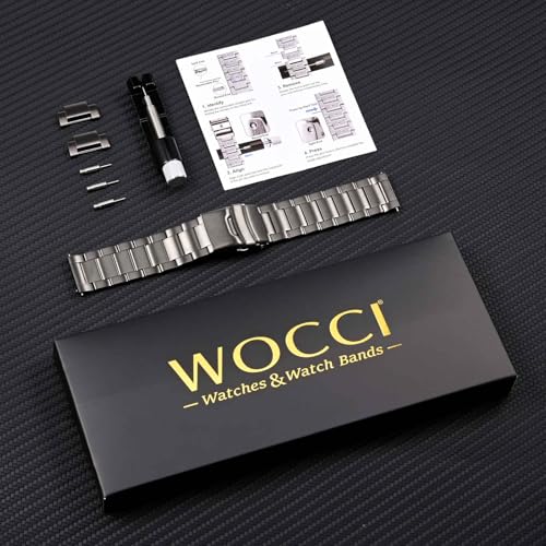 WOCCI Men's 22mm Metal Watch Band, 316L Stainless Steel, Quick Release, Dark Gray