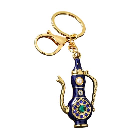 Pitcher Key Ring Retro Teapot Keychain with Rhinestones, Ethnic Style Decorative Backpack Accessory Ring, Pendant for Handbags Backpacks Car Keys Pot