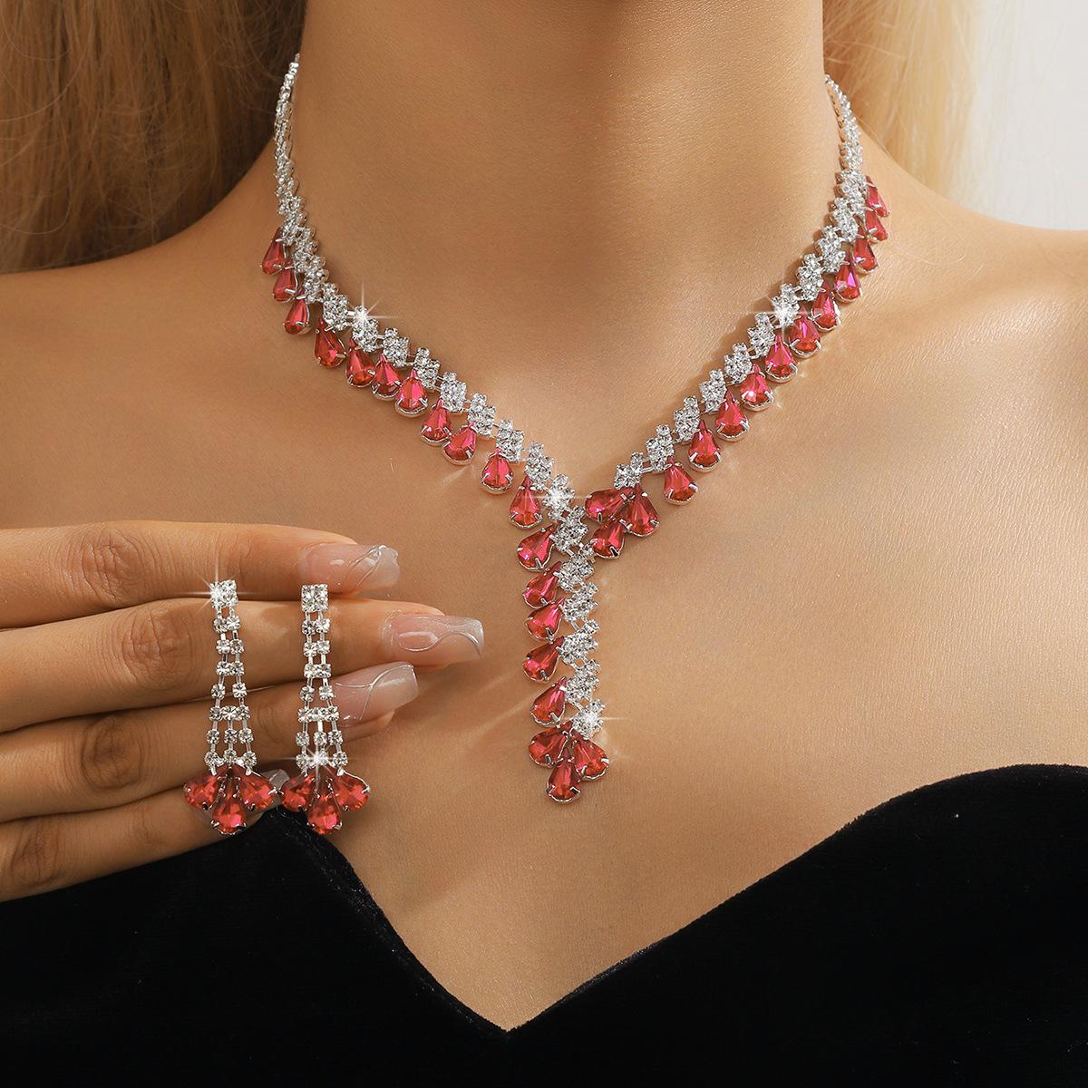 

Преміальний набір намисто та сережок з рожевими стразами, жіночий набір з двох предметів