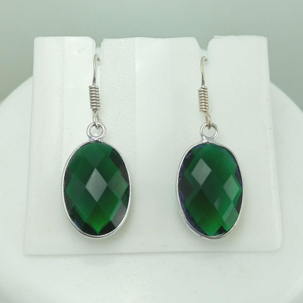 Grüner Topas Edelstein 925 Sterling Silber vergoldet Haken Damen Ohrringe Schmuck WHE-E25