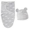 Baby Blanket Hat Set Cartoon Printed Cotton Newborn Swaddle Adjustable Infant Sleeping Swaddle Wraps All Seasons 0-6 Months