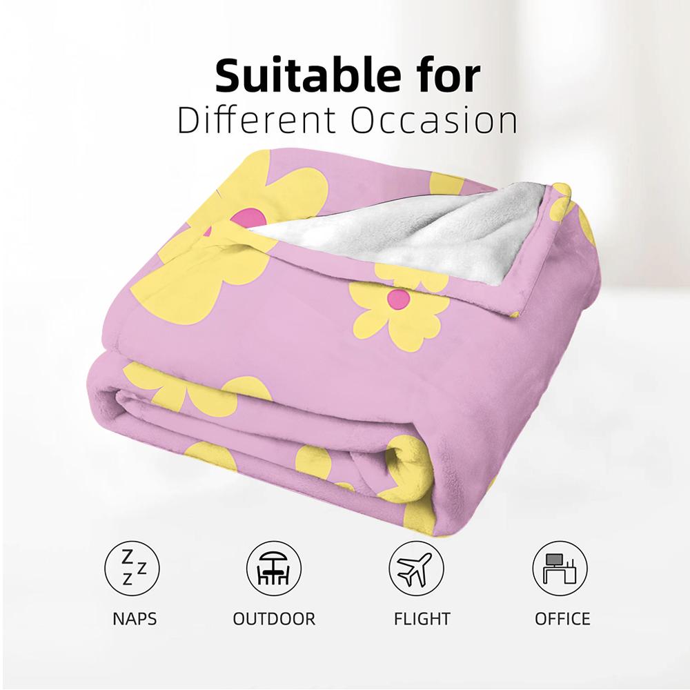 Yellow Irregular Floral Anime Cartoon Flannel Blanket Soft Warm Throw for Bedroom Sofa Car Kids Holiday Gift