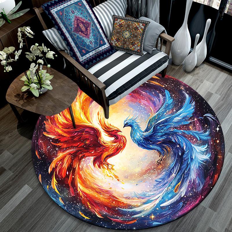 Phoenix Art Round Area Rug,Carpet Rug for Living Room Bedroom Sofa Playroom Decor,Non-slip Floor Mat