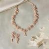 Rhodium Plated Silver Toned White American Diamond Studded Necklace With Earring Jewellery Set For Woment and Girl
