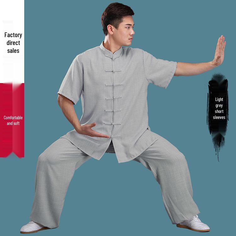 Men's Bamboo Cotton Linen Tai Chi Wushu Suit - Chinese Style Practice Clothing, Thin for Spring/Summer Morning Exercise