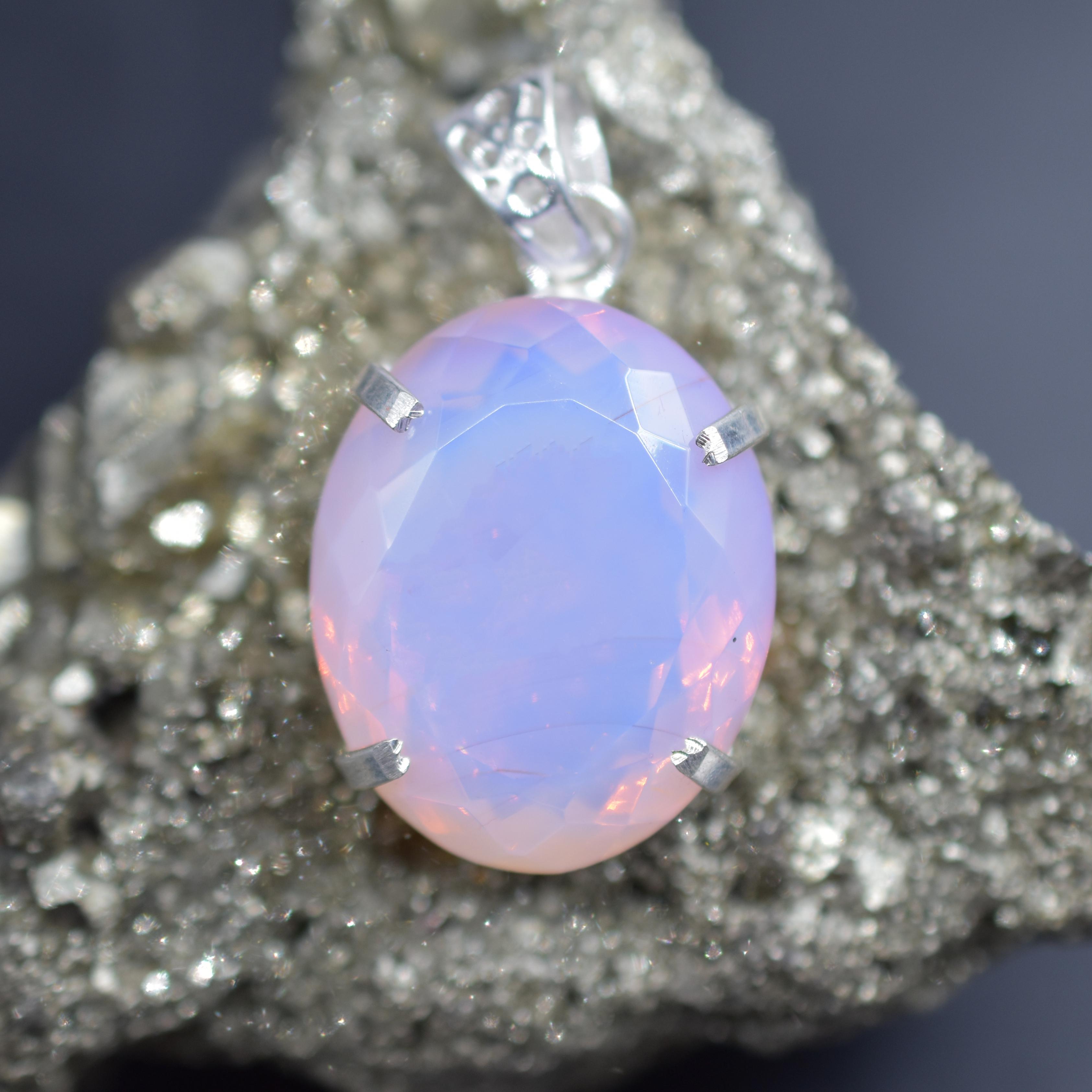 

Natural Oxidized Pendant Pink Opal Oval Cut 86.6 Sterling Silver Gems Certified My-397-k