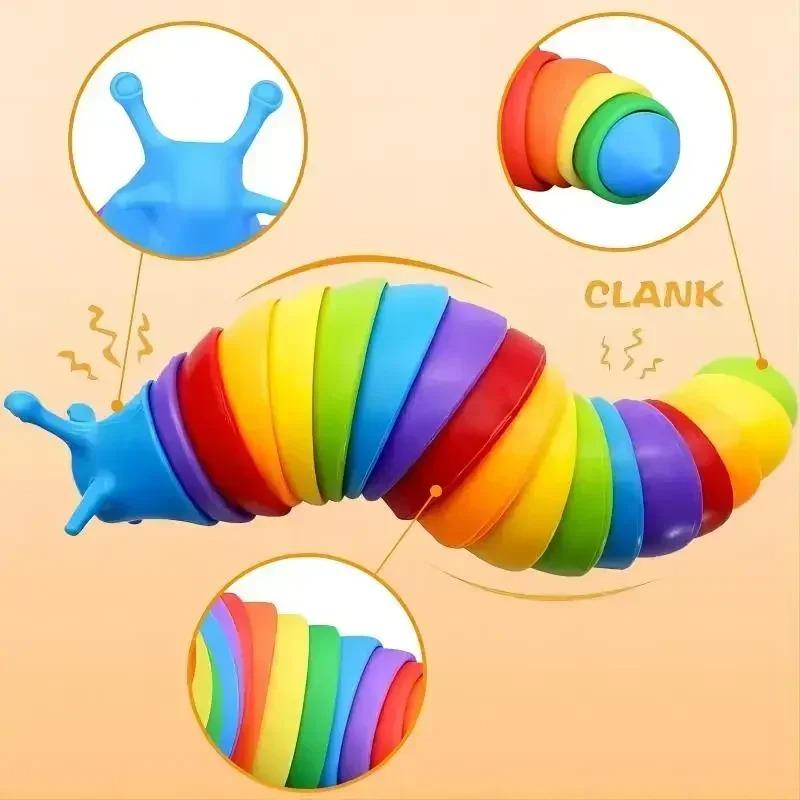 Fidget Slug Toy for Children 18cm 3D Colorful Sensory Slug Relieves Fun Decompression Toy Creative Twist Caterpillar Fidget Toys